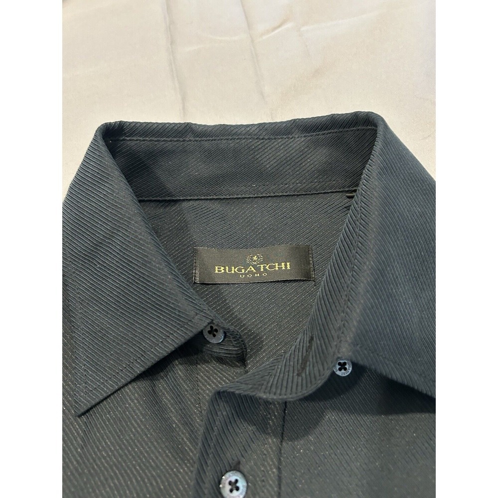 Bugatchi Uomo Mens Button Short Sleeve‎ Navy blue Sz M soft fabric suede feel